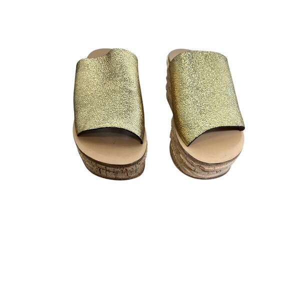 Chloe Cork Wedge Gold Sandal Sz 39.5 - Picture 1 of 3